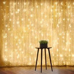 Warm White Window Curtain Lights, 8 Mode LED Fariy String Lights for Party Garden Room Wall Decorations