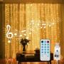 Curtain String Lights, 400 LED 13.1ftX9.8ft USB Powered String Lights, 4 Music Control Modes 8 Lighting Modes Waterproof Decorative Lights for Wedding, Home, Party, Bedroom(Warm Light)