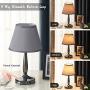Touch Table Lamp with USB Ports, 3-Way Dimmable Modern Small Nightstand Lamp for Bedroom, Living Room & Office, Bedside Lamp w/ Grey Trapezoid Shade and Metal Base, LED Bulb Included