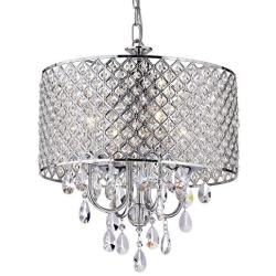 Edvivi Marya 4-Light Chrome Round Crystal Chandelier Ceiling Fixture | Beaded Drum Shade | Glam Lighting