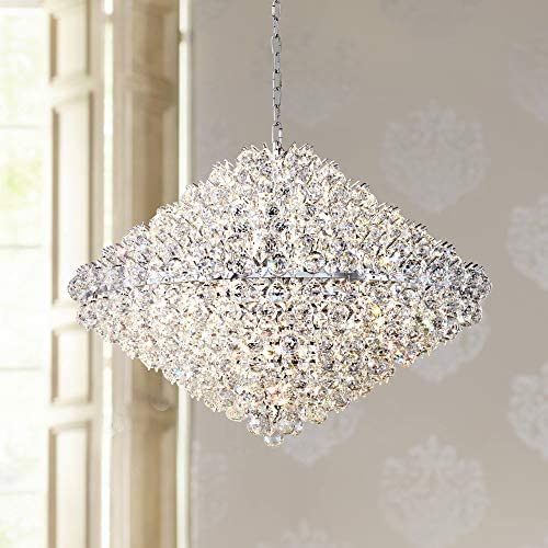 Essa Chrome Crystal Large Pendant Chandelier 35 1/2'' Wide Modern 23-Light Fixture for Dining Room House Foyer Kitchen Island Entryway Bedroom Living Room - Vienna Full Spectrum Essa Chrome Crystal Large Pendant Chandelier 35 1/2'' Wide Modern 23-Light Fixture for Dining Room House Foyer Kitchen Island Entryway Bedroom Living Room - Vienna Full Spectrum