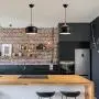 CHYING Modern Wood Pattern Dome Pendant Light, Lantern Simple Lighting with E26 40W Bulb Black Metal Shade Industrial Ceiling Light Fixture for Kitchen Island Dining Room Barn Living Room