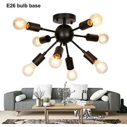 GRUSTRUST Retro Flush Mount Ceiling Light Black 8 Lights E26 Base Middle Ages Sputnik Chandeliers Ceiling Light Fixture for Dining Room, Living Room and Bedroom(Bulbs not Included)