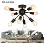 GRUSTRUST Retro Flush Mount Ceiling Light Black 8 Lights E26 Base Middle Ages Sputnik Chandeliers Ceiling Light Fixture for Dining Room, Living Room and Bedroom(Bulbs not Included)