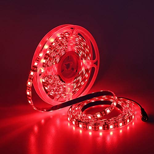 YUNBO LED Strip Light Red 620-625nm, 16.4ft/5m 300 Units Cuttable SMD 5050 Black PCB Board 12V Waterproof Flexible LED Tape Light for Car, Bar, Bedroom, Holiday Decoration Lighting