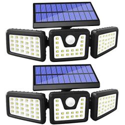 Solar Lights Outdoor Motion Sensor, 3 Adjustable Heads Solar Motion Sensor Light Outdoor, IP65 Waterproof Security Lights 270° Wide Angle Flood Lights for Porch Garden Patio Yard Garage, 2 Pack