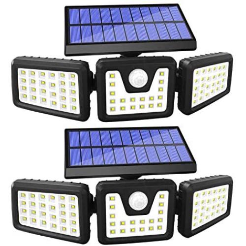 Solar Lights Outdoor Motion Sensor, 3 Adjustable Heads Solar Motion Sensor Light Outdoor, IP65 Waterproof Security Lights 270° Wide Angle Flood Lights for Porch Garden Patio Yard Garage, 2 Pack