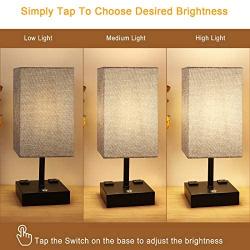 Touch Table Lamp with 2 USB Charging Ports and 2 AC Outlets, 3 Way Dimmable Touch Lamp Bedside Lamp Grey Nightstand Lamps Square Lampshade Bedroom Lamp for Metal Base Perfect for Bedroom Living Room