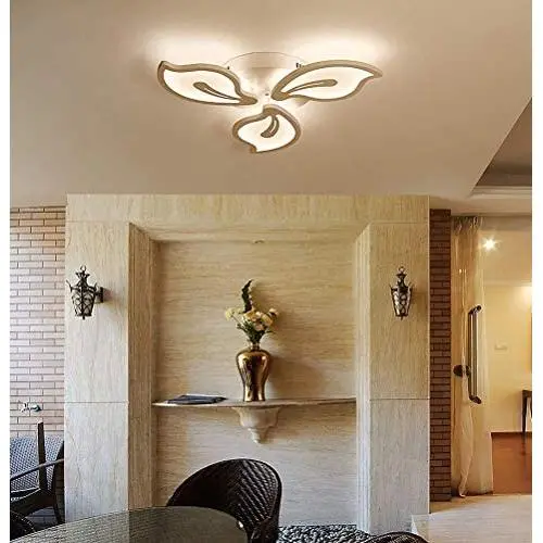 LAKIQ Modern LED Ceiling Light Flush Mount Multi Lights Acrylic Close to Ceiling Chandelier Lighting Fixture Flower Shade for Living Room Bedroom Dining Room (3 Lights, Neutral Light)