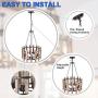 Anmytek Wood Metal Chandelier Orb Pendant Light, Rustic Industrial Edison Hanging Light Dining Room Vintage Ceiling Light Fixture 8 Lights, Brown (C0049)