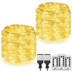 2-Pack 80Ft LED Rope Lights Outdoor, Warm White Dimmable Remote Control String Lights Plug in, 408 LEDs, 8 Lighting Modes, 3 Remote Controls, Waterproof Fairy String Lights for Patio Wedding Christmas