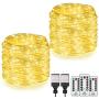 2-Pack 80Ft LED Rope Lights Outdoor, Warm White Dimmable Remote Control String Lights Plug in, 408 LEDs, 8 Lighting Modes, 3 Remote Controls, Waterproof Fairy String Lights for Patio Wedding Christmas