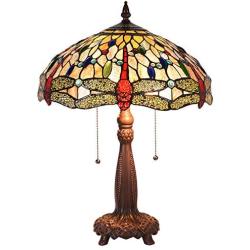 Capulina Hand-Crafted Tiffany Table Lights, Large Tiffany Style Dragonfly Table Lamps Shade, Tiffany Table Lamps for Bedroom, Tiffany Style Bedroom Lamps, Tiffany Stained Glass Table Lamp W16''