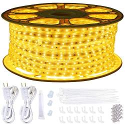 SURNIE Waterproof Rope Lights Outdoor 150ft Flat Strip Led Lights 110V Warm White Led Rope Lighting Cuttable Connectable, for Deck Patio Backyards Indoor Outside Decorative Lighting