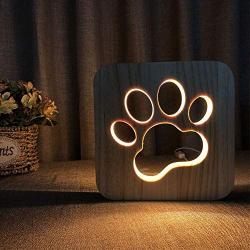 Creative 3D Animal Wooden Desk Lamp, LED Table Light with USB Power Cartton Nightlight Home Bedroom Decor Lamp, Gift for Kids Children Adult Bedroom Living Room Nightstand (Footprint)