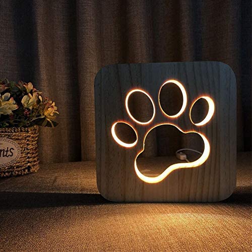 Creative 3D Animal Wooden Desk Lamp, LED Table Light with USB Power Cartton Nightlight Home Bedroom Decor Lamp, Gift for Kids Children Adult Bedroom Living Room Nightstand (Footprint)