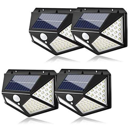 Outdoor LED Solar Lights, AMMTOO LED Solar Motion Sensor Security Lights, 270° Wide Angle Wireless Solar Powered Lights with 3 Modes Waterproof Solar Wall Lights for Garden (4 Pack)