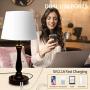Bedside Lamp with Dual USB Charging Ports, Fully Dimmable Nightstand Lamp Table Lamp 6W 2700K LED Bulb Included, Farmhouse Lamps Fabric Lampshade Desk Lamp for Bedroom Living Room Reading Sleeping