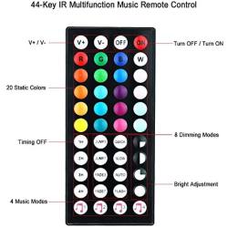 YUNBO LED Strip Light Music Sync Color Changing RGB Kit, 32.8ft SMD5050 600LEDs Black PCB Board Waterproof LED Tape Light with 44key IR Remote Control and 12V 6A Power Supply for Bedroom Kitchen Party