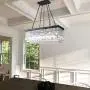 Wellmet Farmhouse Retangle Crystal Chandelier, 5-Light Modern Contemporary Linear Crystal Pendant Light, Hanging Dining Room Chandelier Ceiling Light Fixture for Living Room, Kitchen Island, L30”X W9”