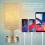 USB Table Lamp DEEPLITE Bedside Lamp with 5V / 2A USB Charging Port, Nightstand Lamp for Bedroom, Living Room, Bronze Metal Base, Cylinder Lampshade