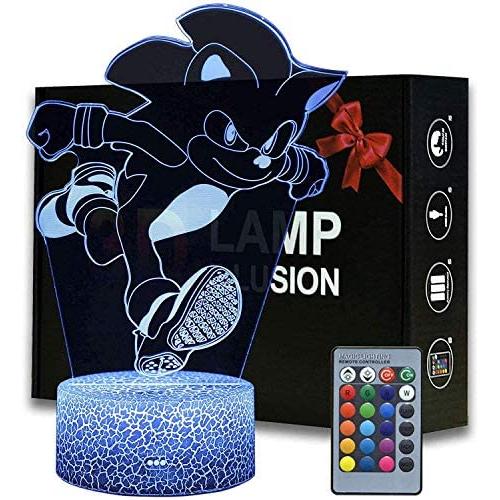 3D Illusion Sonic The Hedgehog Night Light, Anime Table Lamp with Remote Control & Smart Touch & Timer,Kids Bedroom Decoration, Birthday for Age 2 3 4 5 6 7+ Year Old Kids Gifts (Runhedgehog)