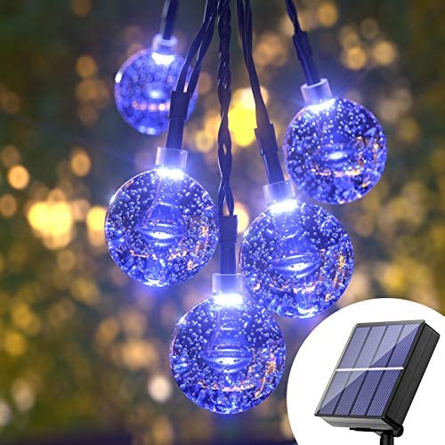 Solar String Lights Blue Outdoor - 36FT 60 Led Upgraded Outdoor Globe String Lights, Solar Powered Crystal Balls Lights, 8 Mode Waterproof Patio Lights Solar for Garden Patio Gazebo Yard Party Decor