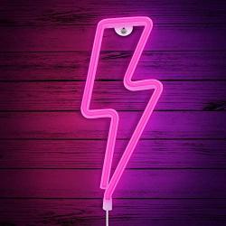 Lightning Bolt Neon Sign, Neon Signs for Wall Decor Bedroom, USB or Battery Decor LED Signs,Light Up Signs Decorative Neon Light Sign for Home,Halloween,Christmas,Party,Kids Living Room (Pink)