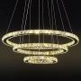 MEEROSEE Crystal Chandeliers Modern LED Ceiling Lights Fixtures Chandelier Lighting Dining Room Pendant Lights Contemporary 3 Rings Adjustable Stainless Steel Cable