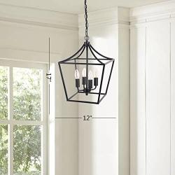 Homenovo Lighting Marden 4-Light Chandelier, Industrial Style Lighting for Entryway,Hallway and Dining Room - Matte Black Finish