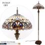 Tiffany Style Floor Standing Lamp W16H64 Inch Tall Stained Glass Serenity Victorian Lampshade 2E26 Antique Reading Light Resin Base S021 WERFACTORY Lamps Bedroom Living Room Bedside Table Lover Gifts