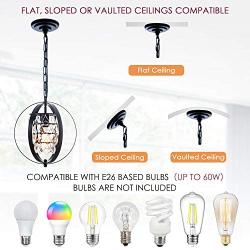 Industrial Metal Pendant Light Fixture,Vintage Globe Crystal Chandelier Hanging Light, Flush Mount Ceiling Light Fixture for Kitchen Dining Room Living Room Bedroom Farmhouse Entryway Black Spherical