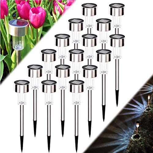 Meykers Solar Light Outdoor Pathway Garden Driveway - (16 Pack) Path Walkway Yard Lawn Landscape Sidewalk Patio Wall Backyard Camping Lighting LED Stake Solar Powered Waterproof Wireless Bright White