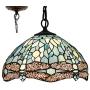 Tiffany Hanging Light W12H32 Inch Sea Blue Stained Glass Pendant lamp 1E26 Crystal Bead Dragonfly Style S147 WERFACTORY Series Lamps Chandelier Ceiling Fixture Kitchen Bar Hallway Dining Room Loft