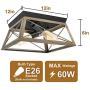 Retro Industrial Flush Mount Ceiling Light Fixture,Farmhouse Light with Oil Rubbed Bronze Finish Wood Texture Kitchen Light Fixtures Ceiling for Hallway,Dining Room,Entryway,Bedroom,Two-Light