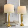 Oneach USB Table Lamp Modern Table Lamps Set of 2 for Living Room with USB Charging Port Bedside Lamp Fabric Drum Shade Accent Lamp Light for Bedroom Gold