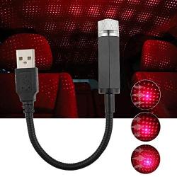 USB Car Full Star Atmosphere Light Starlight Projection Night Light LED Interior Light Star Night Light Modified car Interior Portable Romantic Light Bedroom car Party Ceiling - Plug and Play (red)