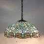 Tiffany Style Hanging Lamp W16H40 Inch Sea Blue Stained Glass Shade Crystal Bead Dragonfly Chandelier Light Ceiling Fixture S147 WERFACTORY Dining Living Room Bedroom Study Coffee Bar Hallway Loft
