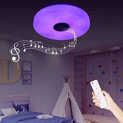 IYUNXI Starlight LED Ceiling Light with Bluetooth Speaker,36W 12 Inches Dimmable Color Temperature Changing Remote Control 110V Music Bluetooth Ceiling Light Fixture with Note Pattern for Bedroom