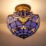 Tiffany Ceiling Fixture W12H11 Inch Semi Flush Mount Light Blue Purple Lavender Stained Glass Baroque Shade WERFACTORY Lamps Kid Living Room Bedroom (S003C Series) Tiffany Ceiling Fixture W12H11 Inch Semi Flush Mount Light Blue Purple Lavender Stained Glass Baroque Shade WERFACTORY Lamps Kid Living Room Bedroom (S003C Series)