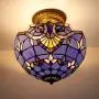 Tiffany Ceiling Fixture W12H11 Inch Semi Flush Mount Light Blue Purple Lavender Stained Glass Baroque Shade WERFACTORY Lamps Kid Living Room Bedroom (S003C Series)