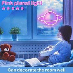 AIFENTE Neon Light Sign Pink Planet Neon Led Wall Light Neon Signs for Bedroom Girls Room Decor Neon Signs for Wall Decor