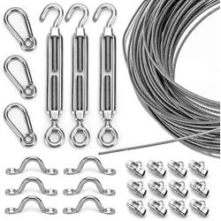 Litcher Globe String Light Suspension Kit, Outdoor Light Guide Wire, Vinyl Coated Stainless Steel Steel Cable，Include 150fts Transparent PVC and 304 Stainless Steel Wire Cable, Turnbuckle and Hooks
