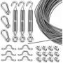 Litcher Globe String Light Suspension Kit, Outdoor Light Guide Wire, Vinyl Coated Stainless Steel Steel Cable，Include 150fts Transparent PVC and 304 Stainless Steel Wire Cable, Turnbuckle and Hooks