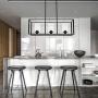 VINLUZ 3 Light Kitchen Island Pendant Lighting Black Contemporary Industrial Linear Chandelier with Clear Glass Shade for Dining Room Kitchen Island Living Room