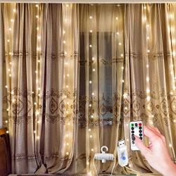 Window Curtain String Light 300 LED 8 Lighting Modes USB Powered Waterproof Fairy Lights Remote Control for Wedding Party Christmas Bedroom Home Garden Decorations(Warm White)