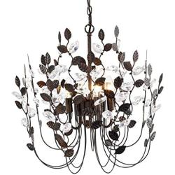 Chandeliers Crystals and Bronze Leaves Farmhouse Vintage Industrial 4-Light Indoor Pendant Lighting Copper Leaf Hanging Lamp Ceiling Light Fixtures for Dining Rooms Living Room Bedrooms Porch Kitchen