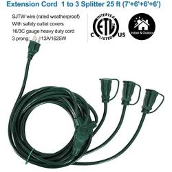 DEWENWILS Outdoor Extension Cord 1 to 3 Splitter, 3 Prong Outlets Plugs, Max 13ft End to End (25 FT Total),16/3C SJTW Weatherproof Wire for Christmas Outdoor Lights and Multiple Appliances, ETL Listed