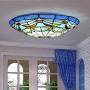 LITFAD Tiffany Traditional Ceiling Mount Light Bowl Shade Stained Glass Mission Inverted Ceiling Lamp Flush Ceiling Light Pendant Lighting for Living Room Bedroom Hotel Cafe - Blue, 16''(40cm)