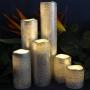 LED Lytes Flameless Timer LED Candles Slim Set of 6, 2'' Wide and 2''- 9'' Tall, Silver Coated Wax and Flickering Warm White Flame for Home and Wedding Decor